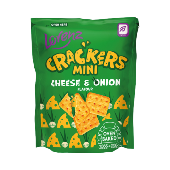 755053 Lorenz Crackers Mini Cheese and Onion Flavour, 100g